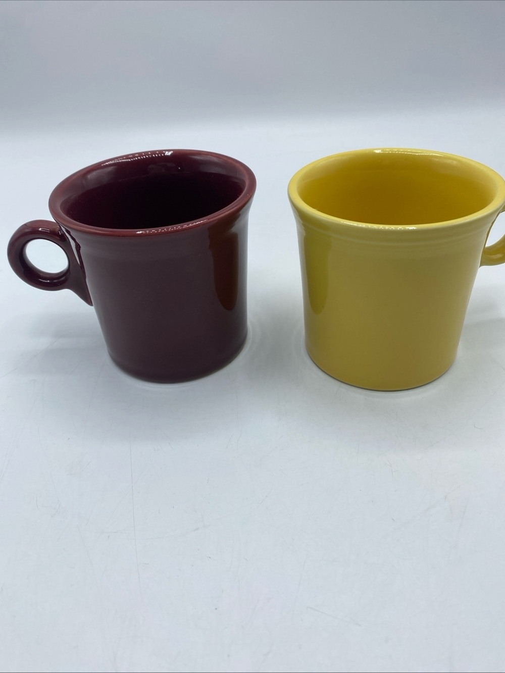 Fiesta Ware HLC Homer Laughlin Coffee Mug O-Ring Handle Yellow Maroon Cups